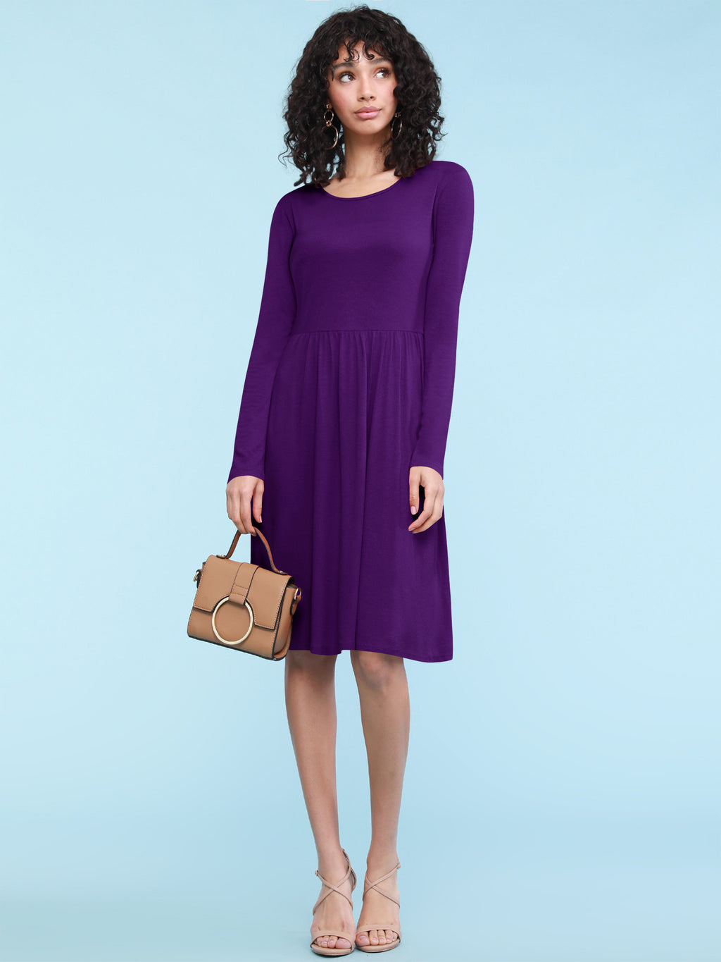 Long Sleeve Flowy Dress with Pockets Women Casual Soft Breathable Relaxed Fit Everyday Dress 18 Colors S-XXL