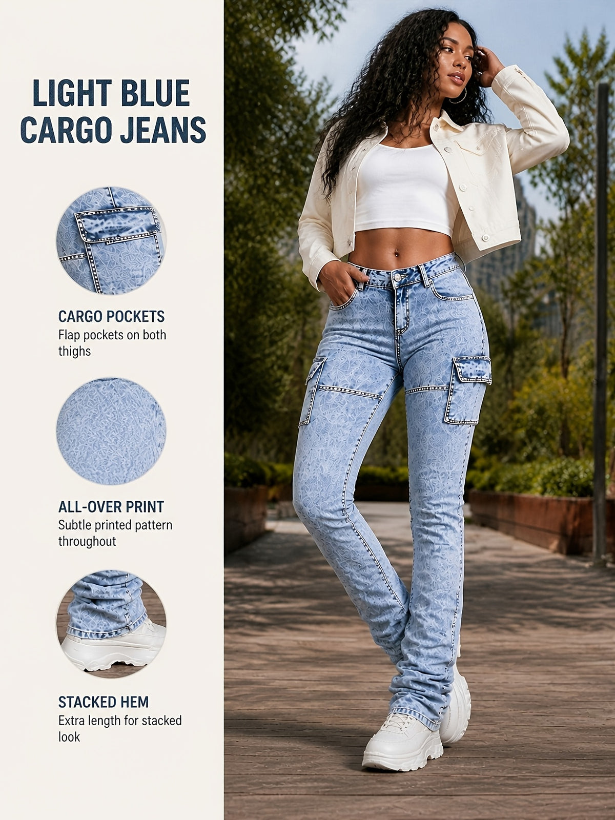 High Waist Stretch Jeans Women - Sky Blue Casual Denim Pants, Comfortable Slim Fit Machine Washable Streetwear Bottoms for Spring Summer Fall