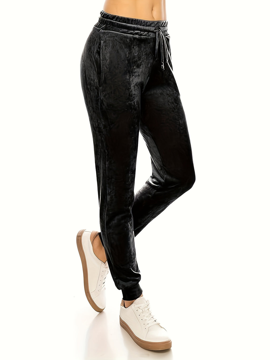 Velvet Jogger Pants for Women – Super Soft Warm Fall Winter Yoga Leggings, 92% Polyester High Stretch Drawstring Waist, Casual Cropped, 3 Colors S-XL