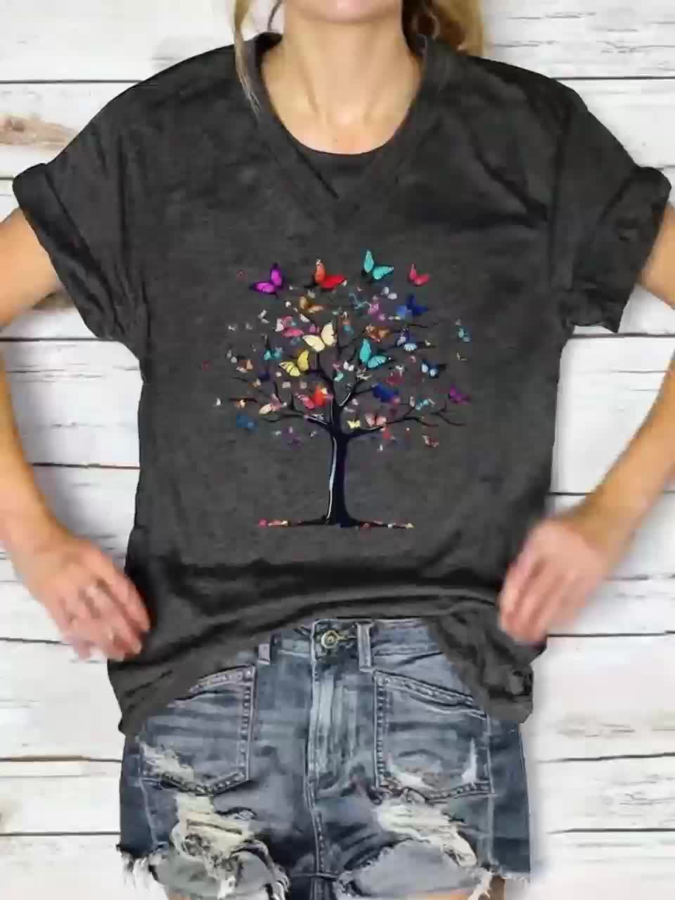 Women's Graphic V-Neck T-Shirt Short Sleeve Floral Print Casual Tee | Lightweight Everyday Top for Work Beach Travel