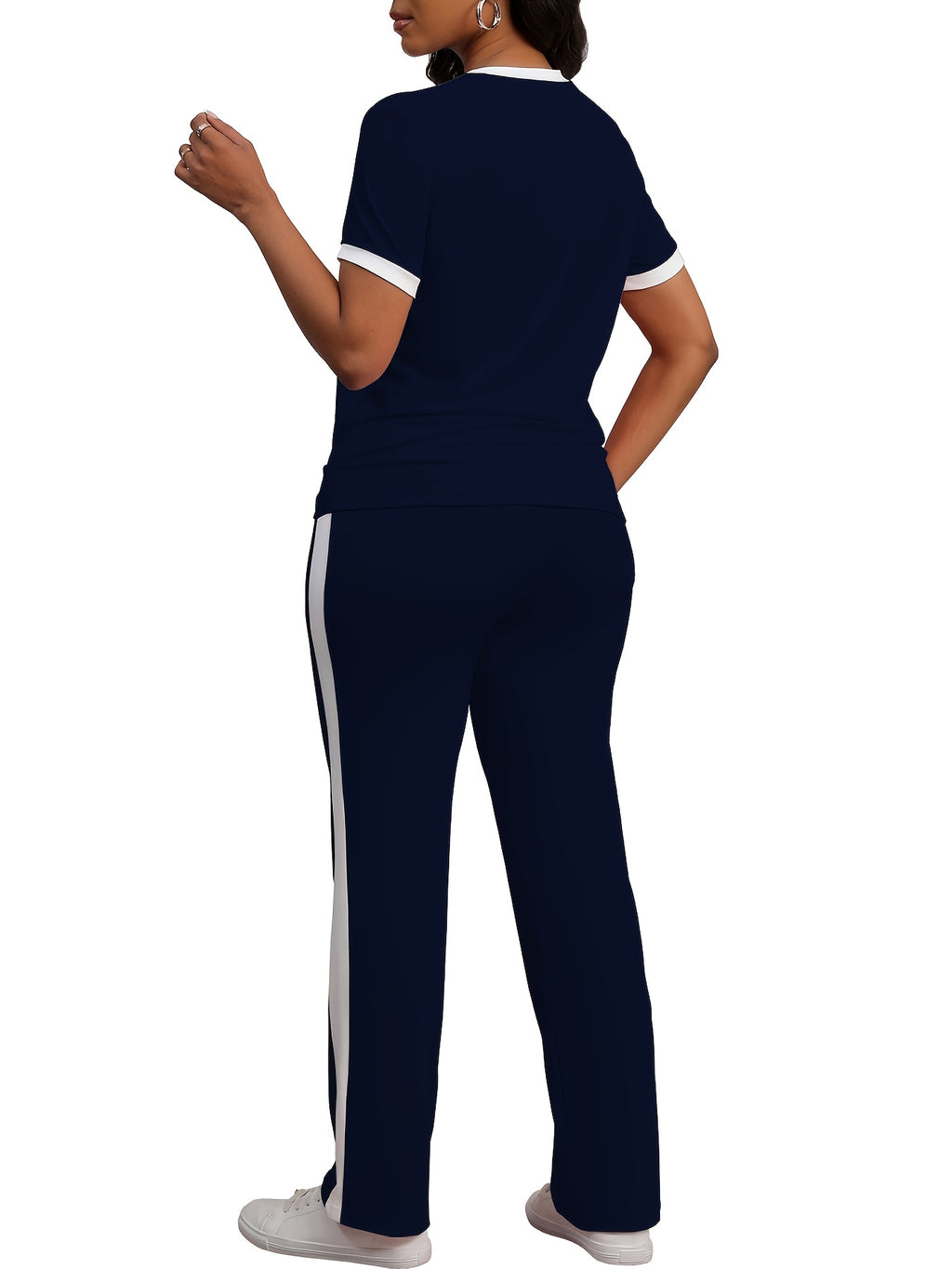 Women Colorblock 2 Piece Tracksuit Set Short Sleeve Crew Neck Top Striped Sweatpants Casual Lounge Jogger Matching Outfit for Workout Everyday Wear