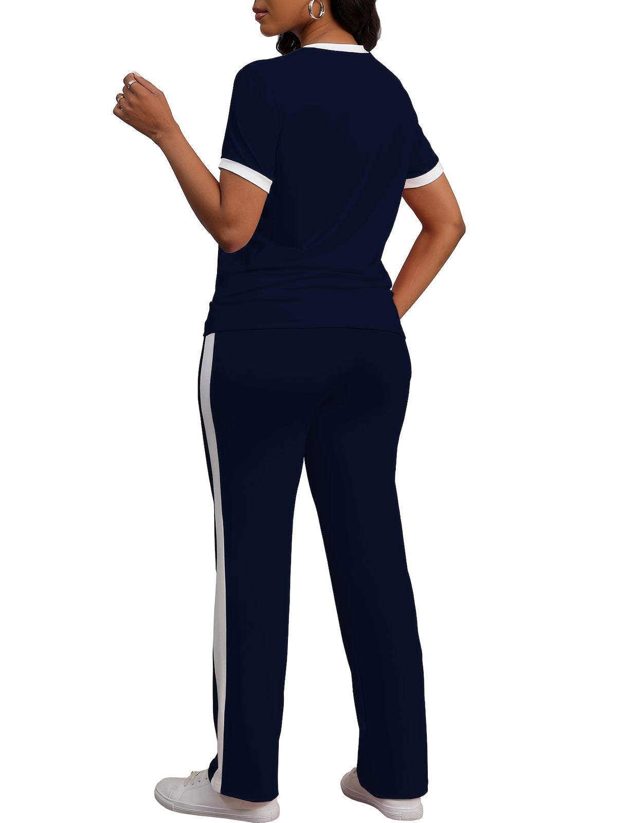Women Colorblock 2 Piece Tracksuit Set Short Sleeve Crew Neck Top Striped Sweatpants Casual Lounge Jogger Matching Outfit for Workout Everyday Wear