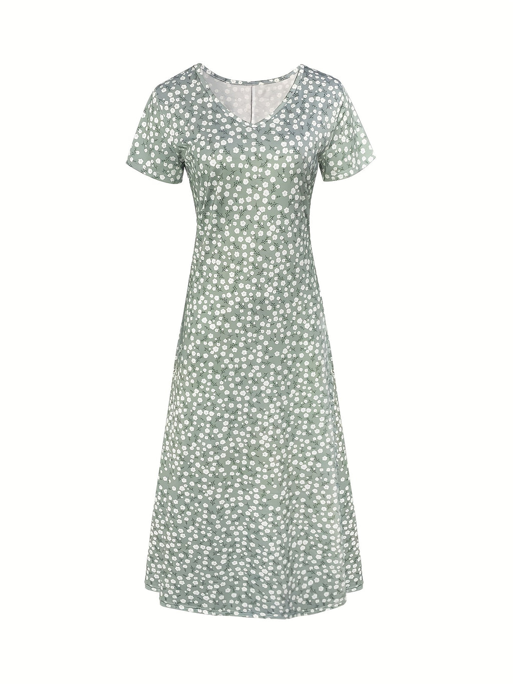Ditsy Floral V-Neck Long Dress for Women - Thin Elegant Lightweight Spring Summer Fall Holiday Dress, 95% Polyester Stretch Flowy Maxi S-XXL