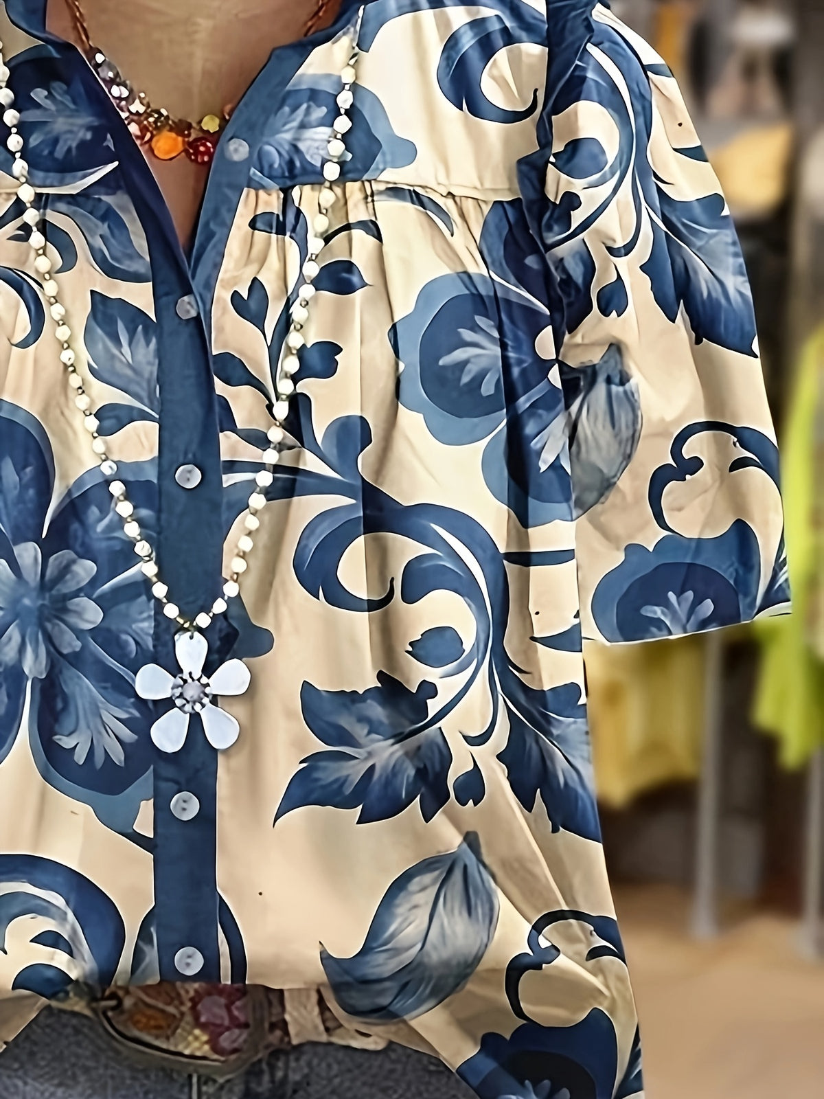 Women's Floral V-Neck Puff Sleeve Blouse Spring Summer Casual Top Multicolor S-XXL