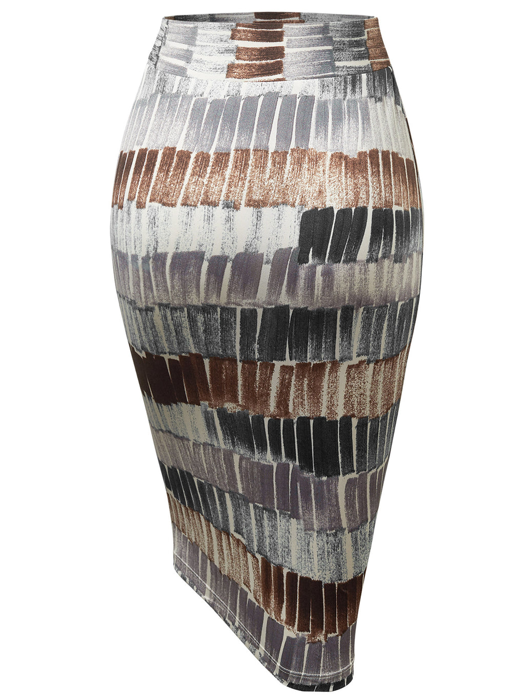 Women Color Block Pencil Skirt Elastic Waist Knee Length Stretchy Bodycon Office Casual Wine Black Brown S-XXL