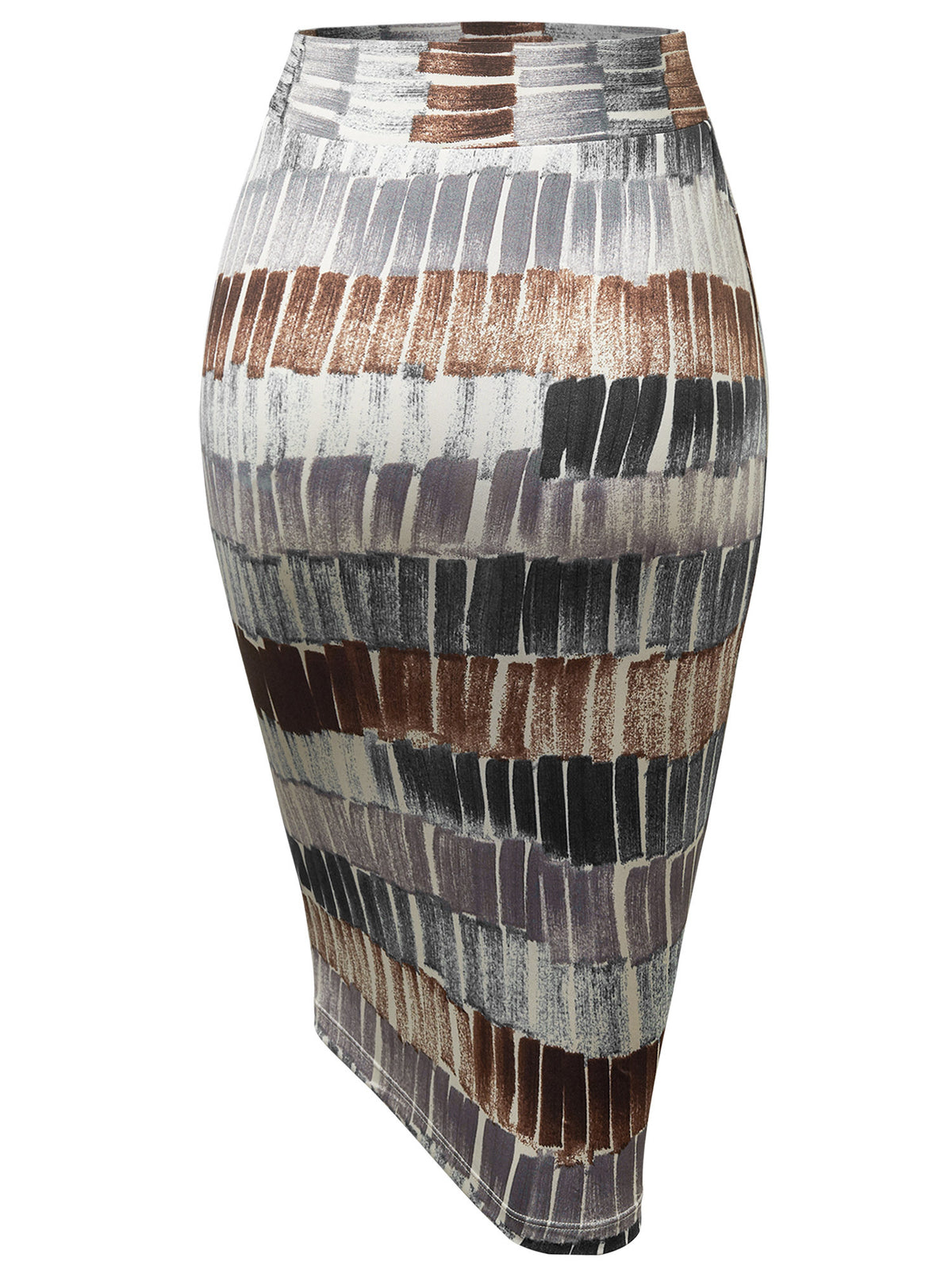 Women Color Block Pencil Skirt Elastic Waist Knee Length Stretchy Bodycon Office Casual Wine Black Brown S-XXL