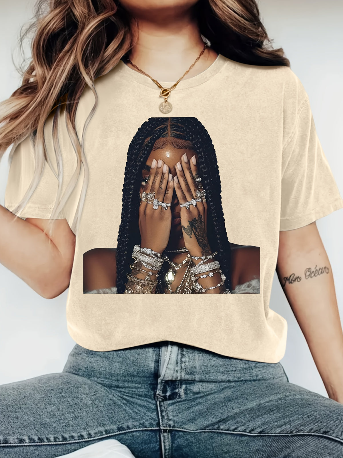 Fashionable Print Crew Neck T-Shirt for Women - Lightweight Breathable Polyester Casual Short Sleeve Tee Spring Summer Everyday Wear