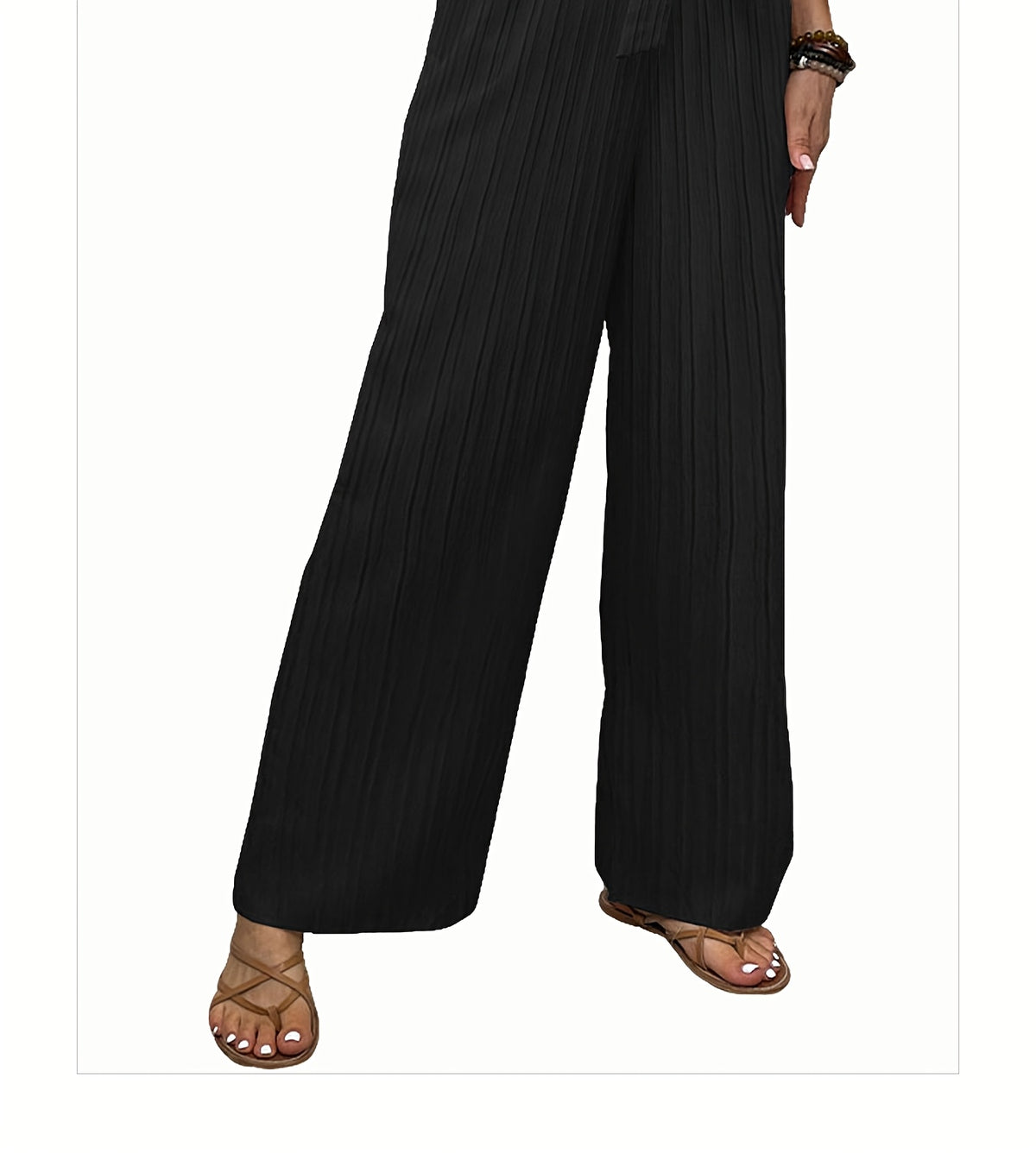 Pleated Wide Leg Pants Women 3 Pack Bow Elastic Waist Loose Straight Leg Long Trousers Spring Summer Daily Commute Casual Versatile S-XXL