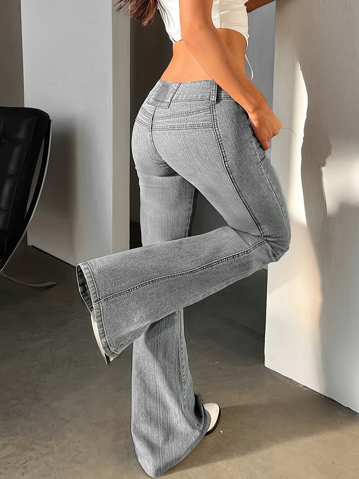 Multicolor Retro Low-Waisted Flared Jeans for Women Y2K Wide-Leg Trousers Slim Elastic Street Style XS-XXL