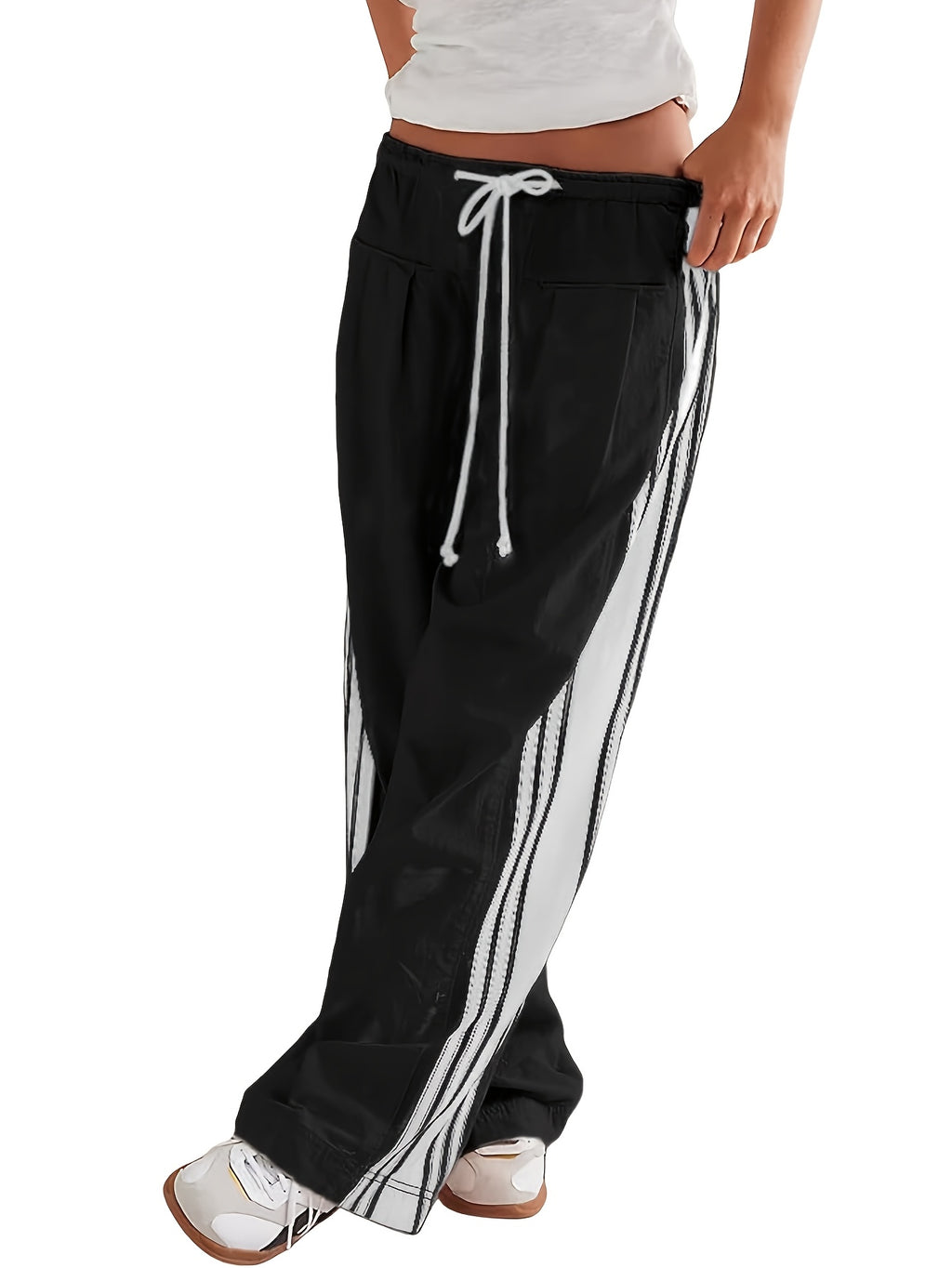 Wide-Leg Palazzo Pants Women High Rise Drawstring Slouchy Fit with Pockets | Side Stripe Casual Lounge Pants 94% Viscose Stretch for Daily Wear Spring Summer