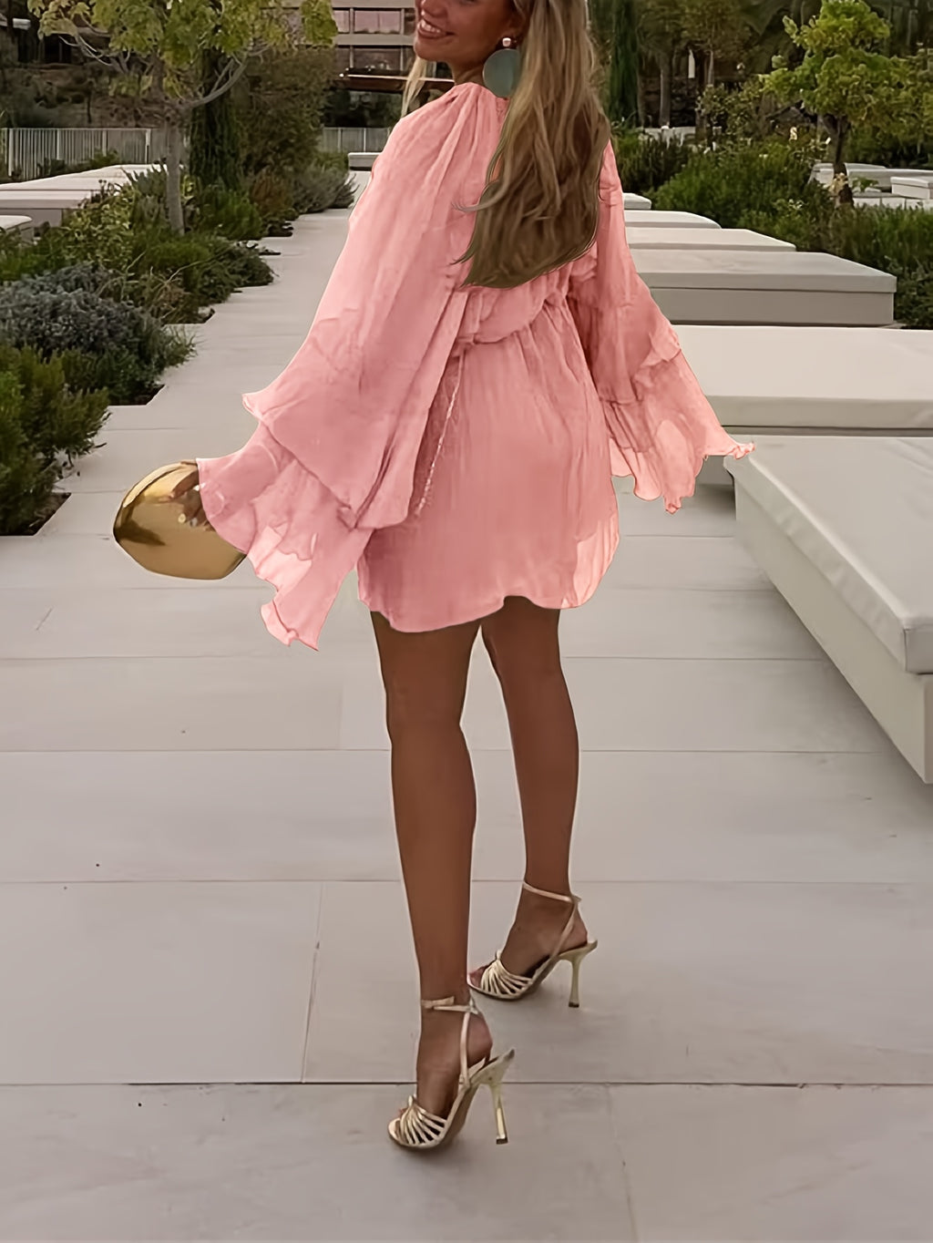 Chiffon Ruffle Dress Women Casual Vacation Layered Peplum Spring Summer Loose Flowy