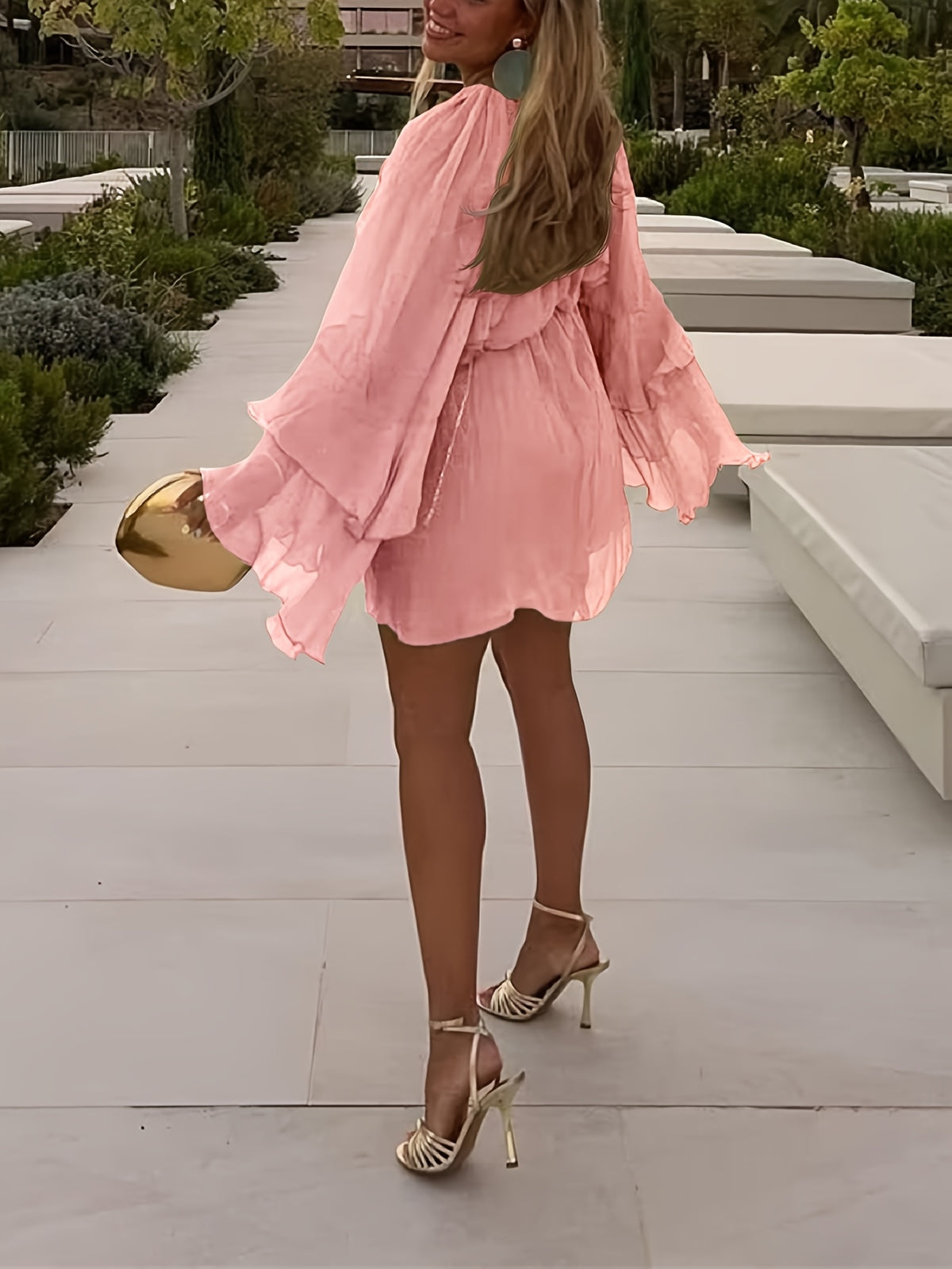 Chiffon Ruffle Dress Women Casual Vacation Layered Peplum Spring Summer Loose Flowy
