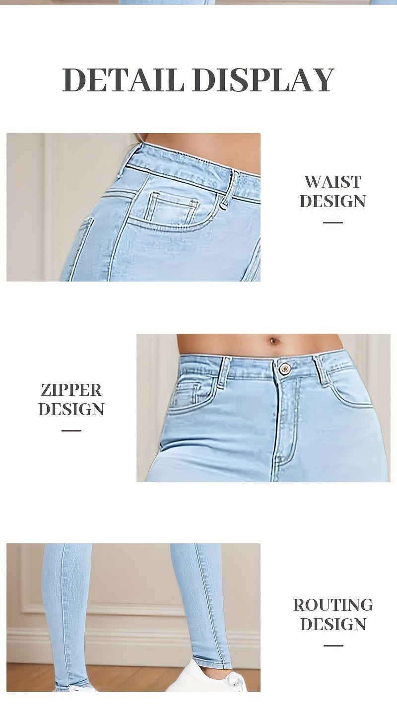 High Rise Slim Fit Blue Jeans Women Stretch Denim Pants Slant Pockets Skinny Casual Fashionable Soft Touch S-XXL