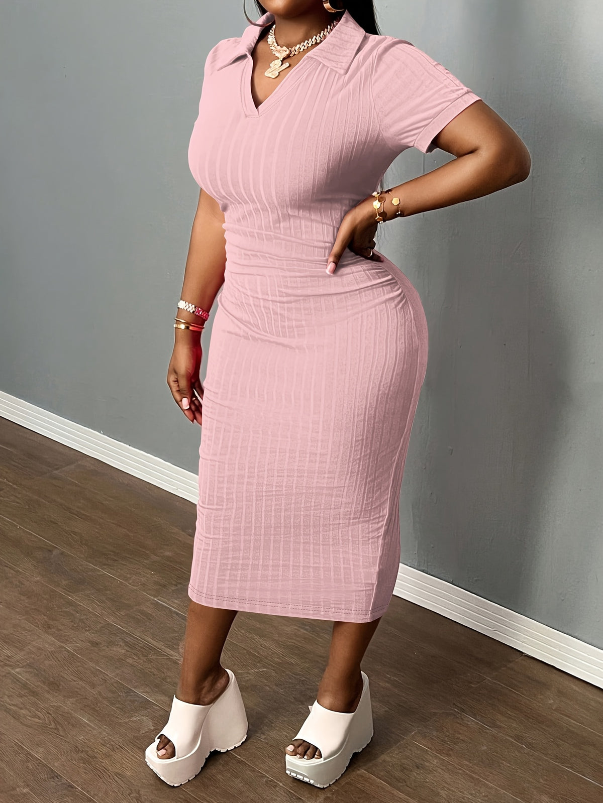 Bodycon Midi Pencil Dress for Women | Sexy Slim Fit Short Sleeve Club Dress | Elegant Cocktail Party Dress | Casual Summer Bodycon Dress Women