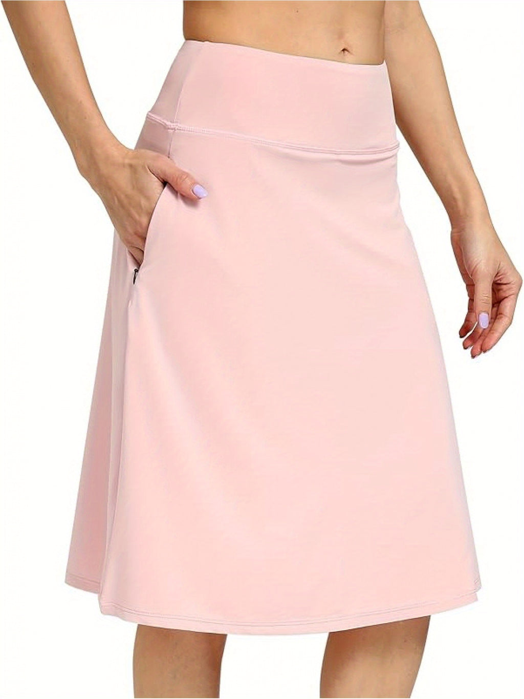 Women's Office Midi Skirt Built-in Shorts Hidden Drawstring Zip Pocket Business Casual Skirt with Shorts Lining Versatile Everyday