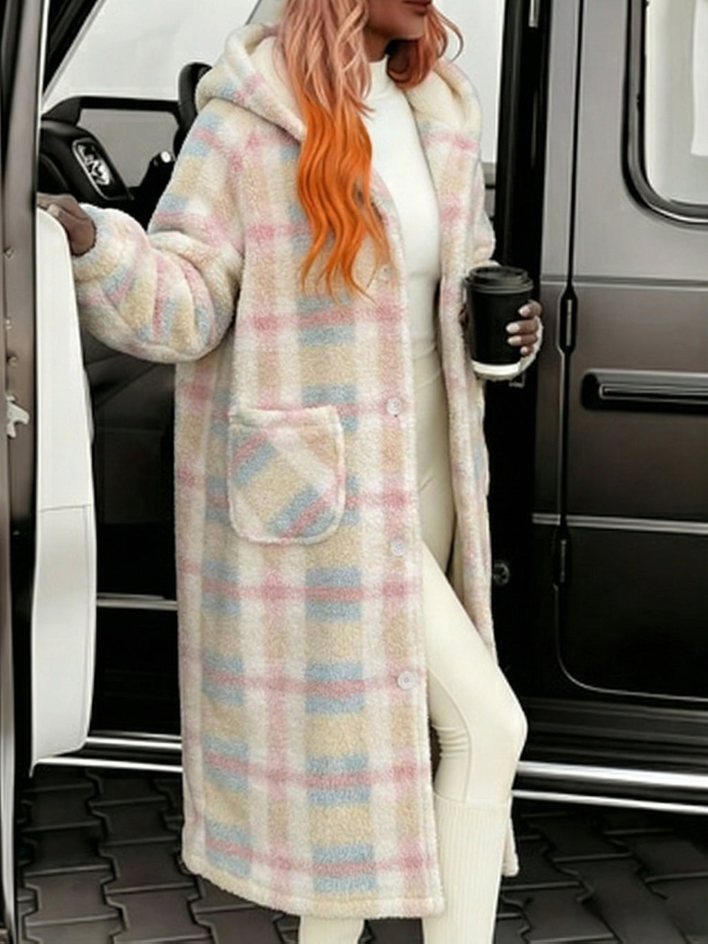 Plaid Color Block Velvet Home Jacket Women Warm Long Coat Cute Sweet Lounge Wear Autumn Winter Pink Grey Black S-XL