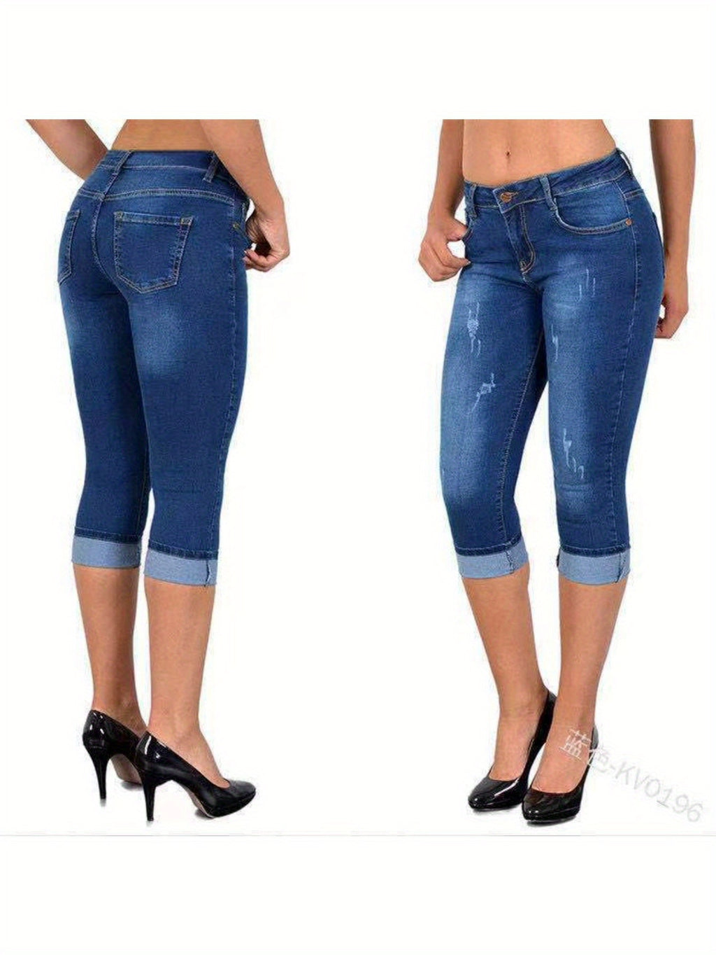 Stretch Skinny Capri Jeans Women Elastic Waist Cropped Denim Pants Street Style Summer Black Light Blue Dark Blue S M L XL XXL
