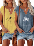 2pcs Printed Blouse & Vest Set Women Button V-Neck Sleeveless Fashion Casual Matching Outfit European American Style S-XXL