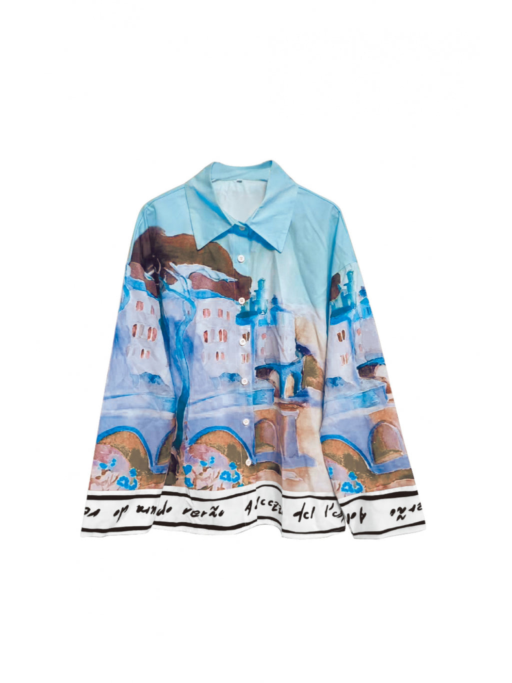 Printed Shirt Women Flap Collar Long Sleeve Beach Vacation Top Casual Summer Fashionable