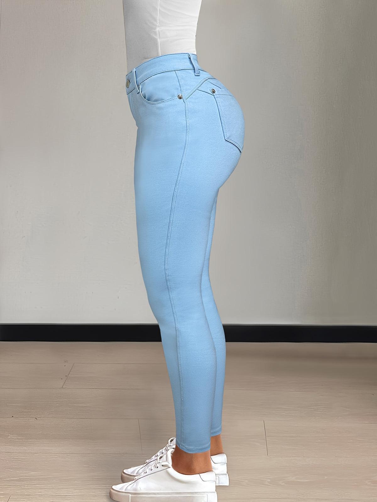 Women's High-Waist Skinny Jeans Stretchy Fabric Multi-Color Long Style Casual Streetwear Button Decor Five Pockets
