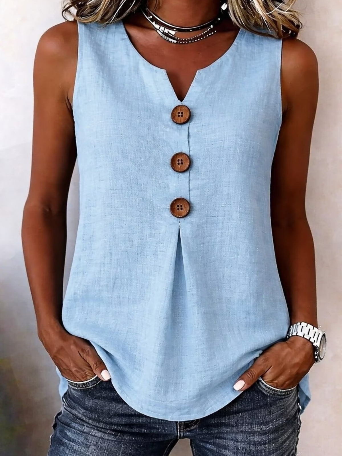 Women Sleeveless V Neck Tank Top Loose Fit Flowy Casual Summer Shirt Tops S-XXL