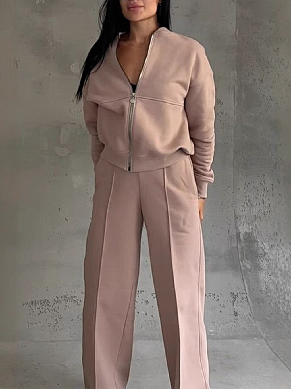 Women Solid Color Sweatshirt 2 Piece Set Casual Pullover Jogger Tracksuit Loungewear Matching Outfit for Everyday Wear Fall Winter