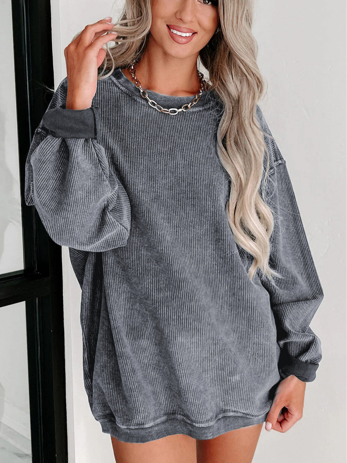 Women Vintage Loose Fit Sweatshirt Round Neck Long Sleeve Pullover Casual Cozy