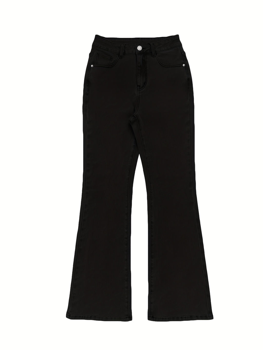 High Waist Stretch Flare Jeans Women Wide Leg Pants with Pockets – Solid Color Street Style, All-Season Comfortable Denim, Machine Washable