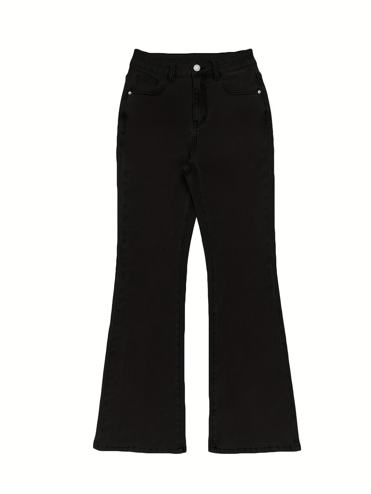 High Waist Stretch Flare Jeans Women Wide Leg Pants with Pockets – Solid Color Street Style, All-Season Comfortable Denim, Machine Washable