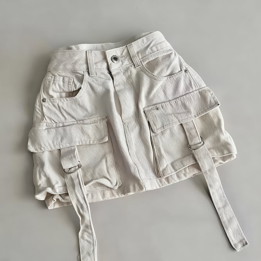 Y2K Black Denim Mini Skirt Women High Waist Goth Harajuku Stretch Multi-Pocket Streetwear Biker Aesthetic Spring Summer Fall