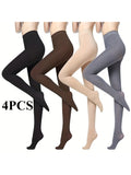 Full Length Winter Tights for Women 4 Pack Solid Color High Elasticity Warm Daily Wear Machine Washable S-XXL