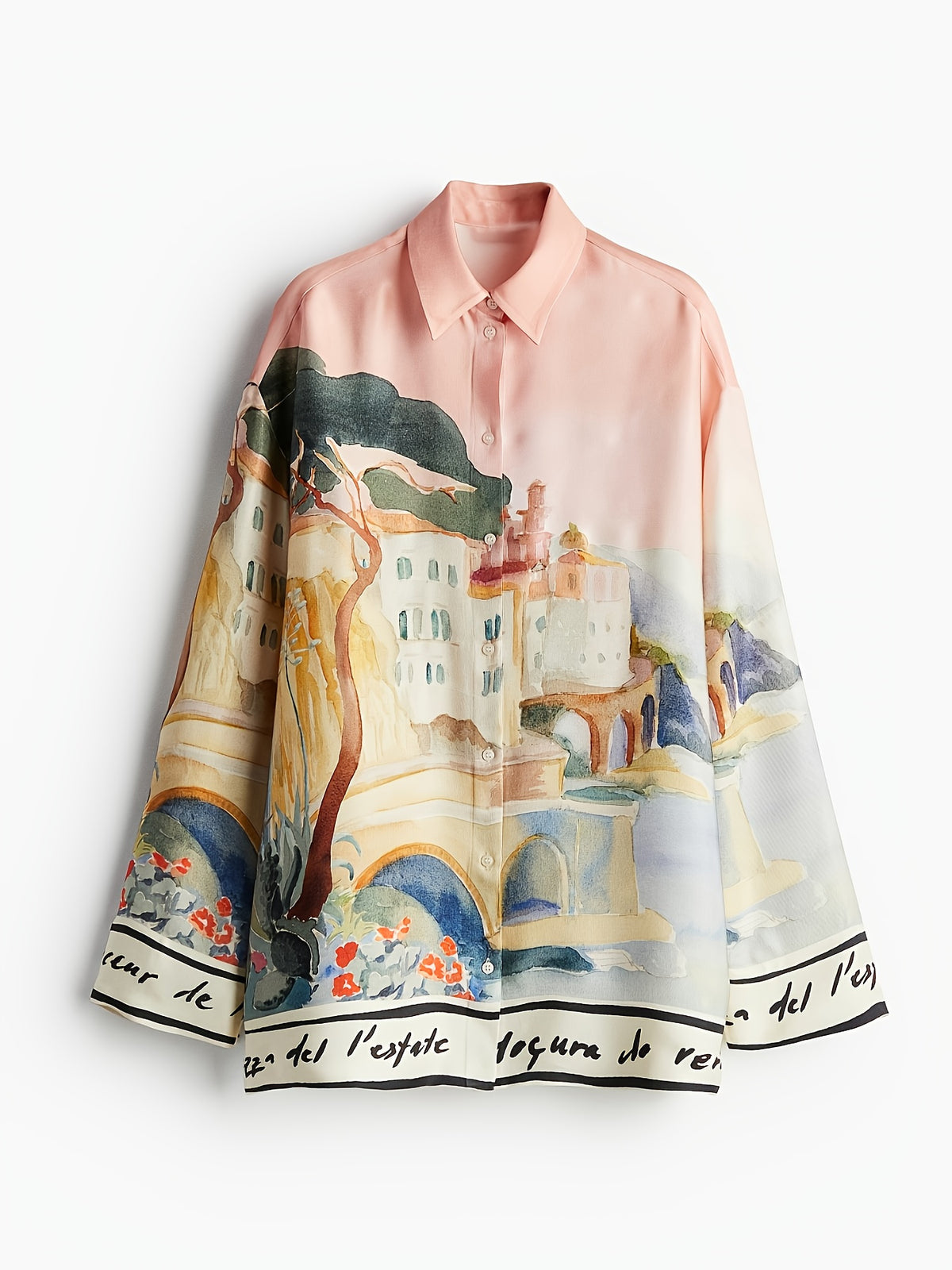 Printed Shirt Women Flap Collar Long Sleeve Beach Vacation Top Casual Summer Fashionable