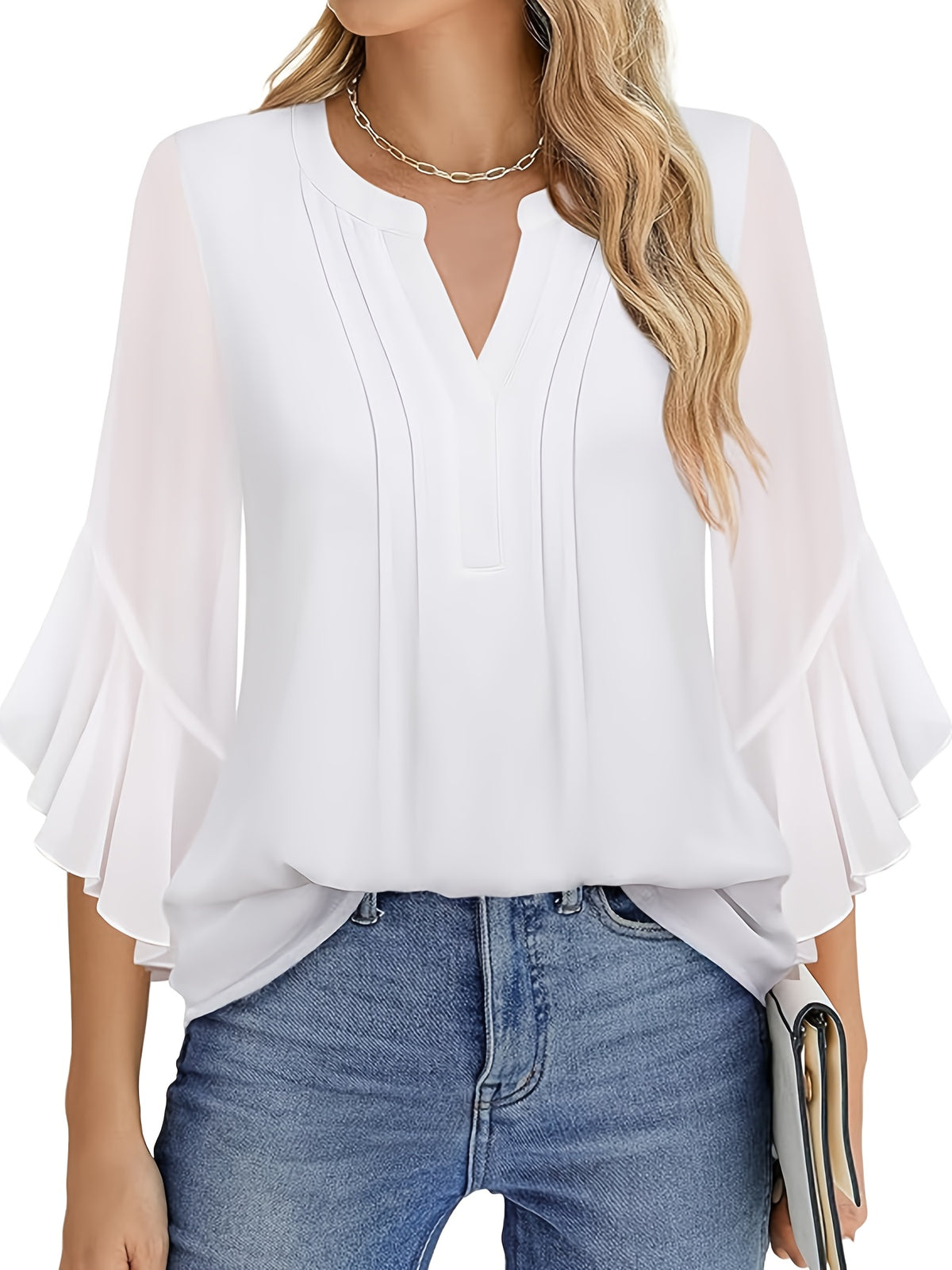 Women's 3/4 Sleeve Chiffon Blouse Business Casual Office Work Shirt Dressy Top 8 Colors S-XXL