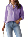 Striped Button Front Long Sleeve Shirt Women Casual Pocket Blouse Classic Casual Spring Autumn Versatile Top S-XXL