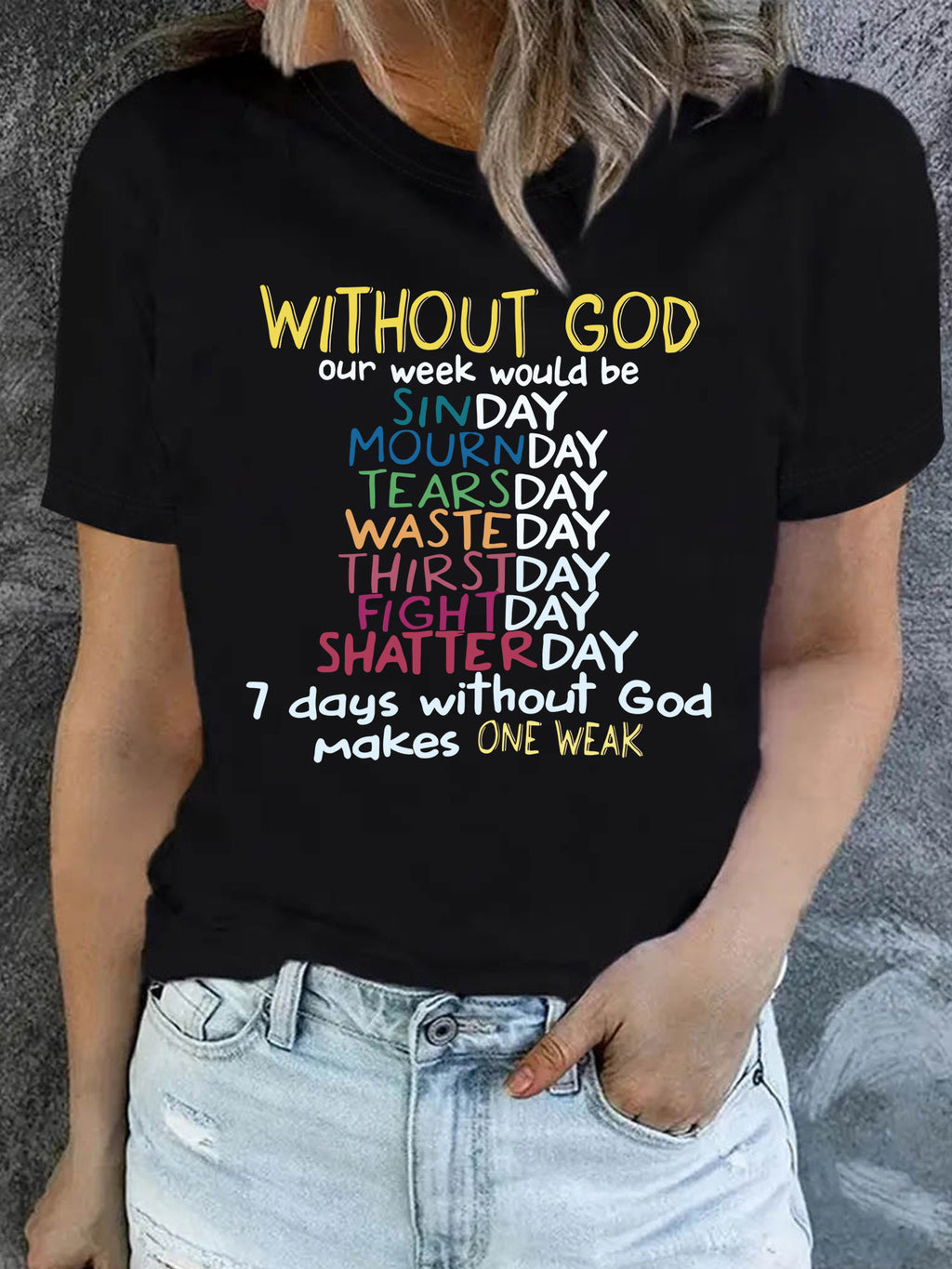 Christian Letter Print T-Shirt Women Crew Neck Short Sleeve Faith Graphic Tee Casual Spring Summer Machine Washable S-XXL