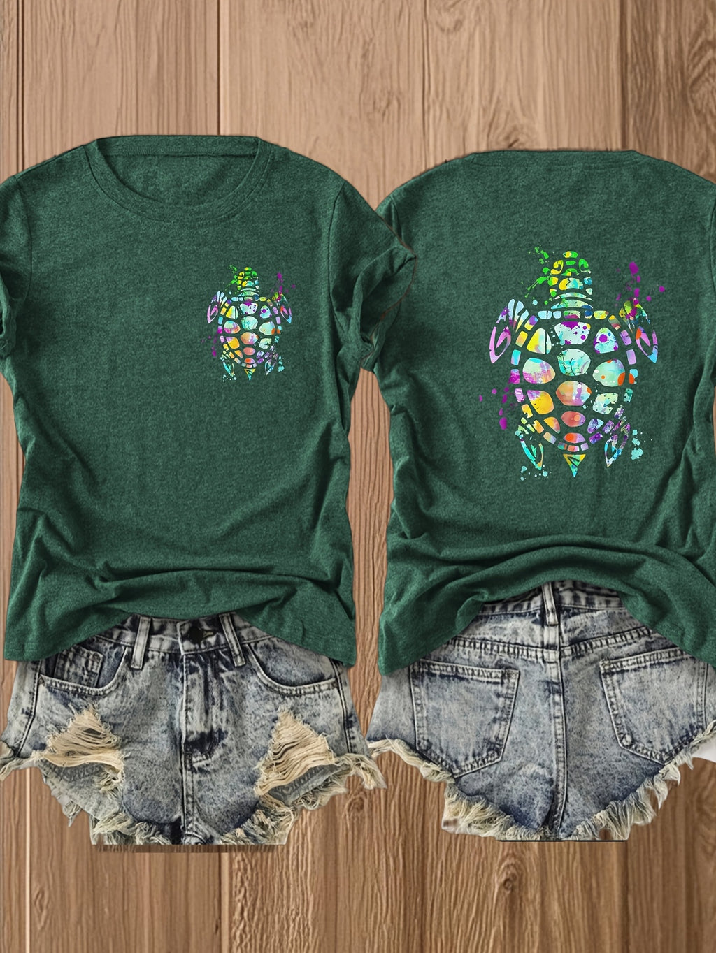 Tribal Turtle Print T-Shirt Women Colorful Artistic Double-Sided Graphic Tee Casual Beach Summer Top Nature Lover Gift S-XXL