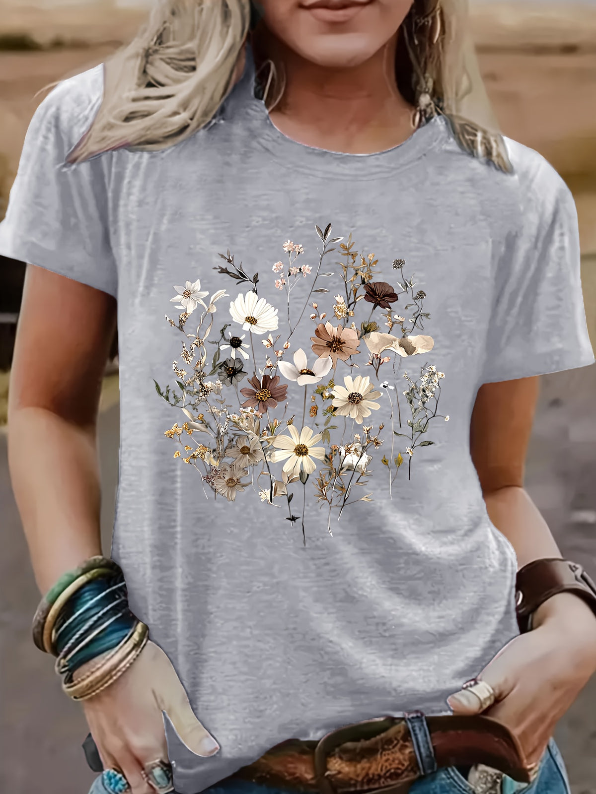 Geometric Print Crew Neck T-Shirt Women Casual Short Sleeve Stretch Knit Graphic Tee Light Airy Spring Summer Fall S-XXL