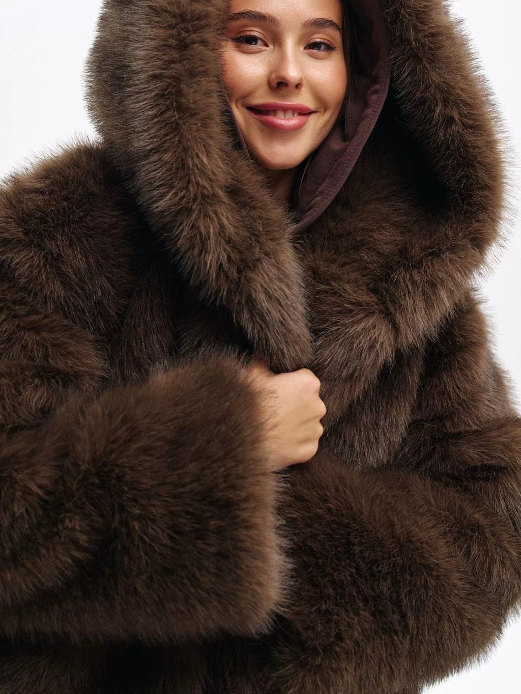 Faux Fox Fur Hooded Coat for Women, Pink Plush Fluffy Overcoat, Warm Winter Long Sleeve Jacket, Cozy Artificial Fur Outerwear for Fall and Winter