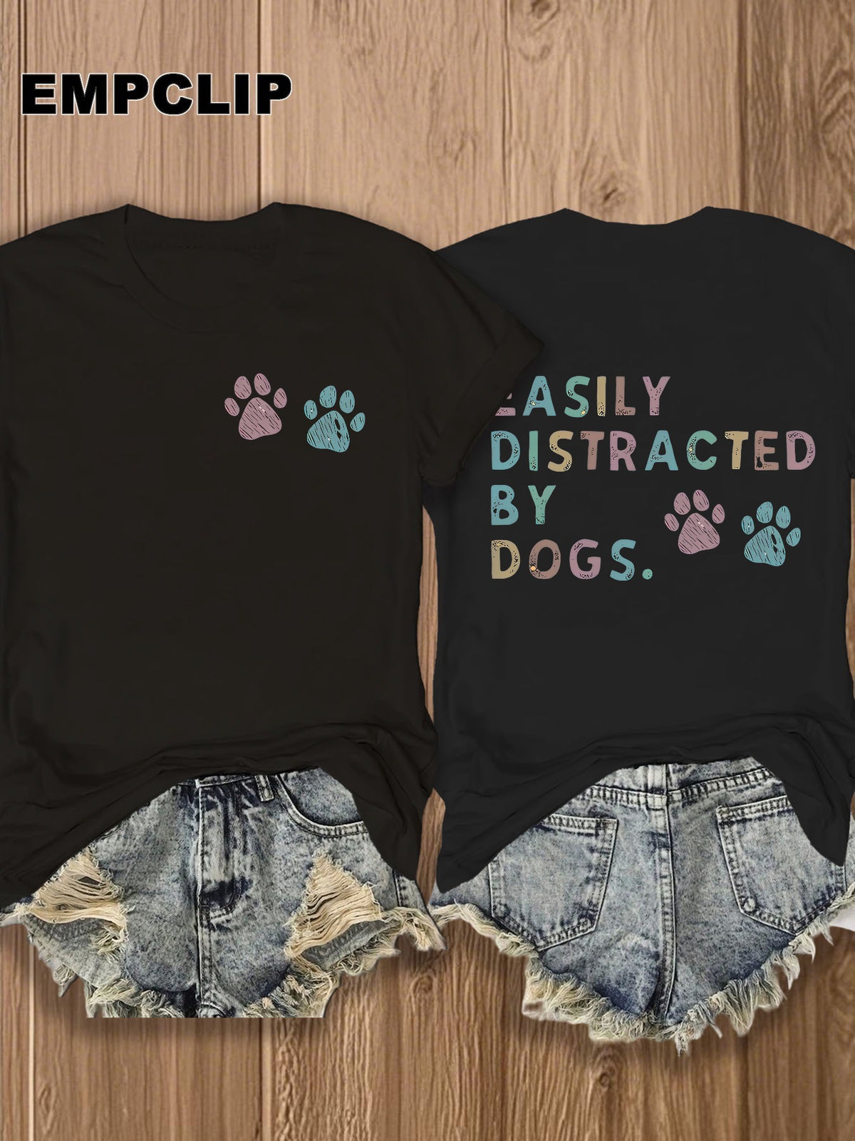 Dog Lover T-Shirt Easily Distracted by Dogs Paw Print Graphic Tee Women Short Sleeve Crew Neck Casual Summer Top Pet Owner Gift Burgundy White Apricot Red
