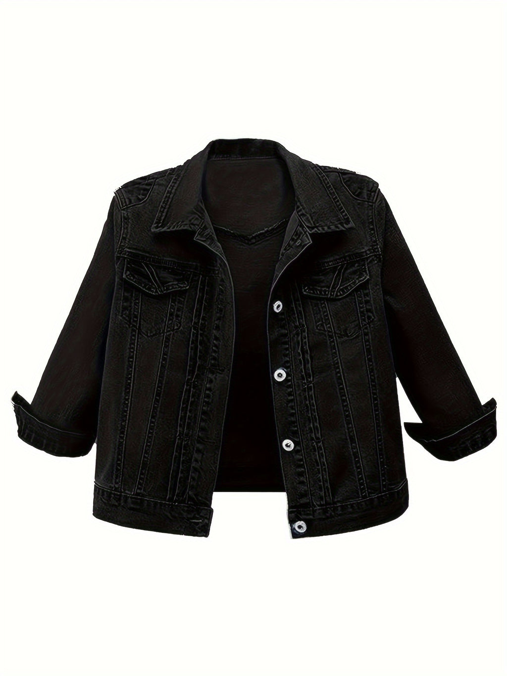 Vintage Wash Cropped Denim Jacket Women Slim Fit Button-Up Casual Spring Fall Layering Dark Blue Medium Blue S-XXL