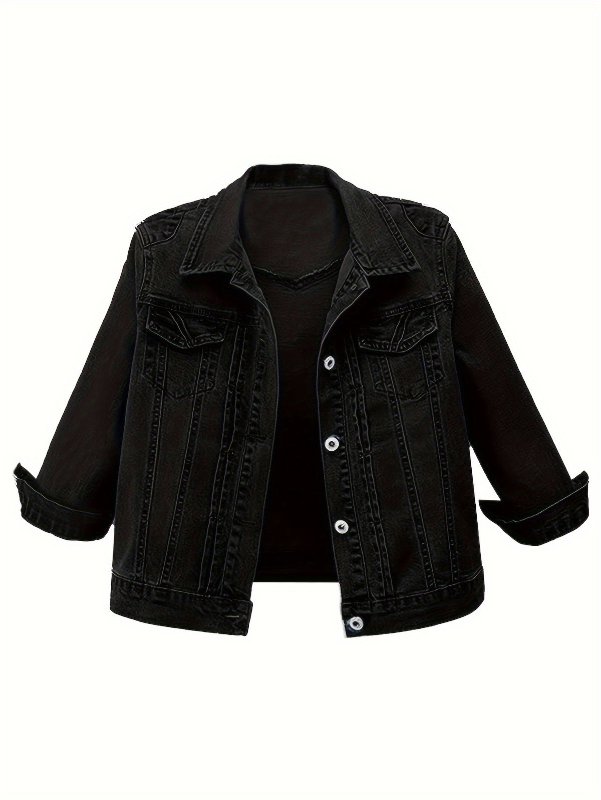 Vintage Wash Cropped Denim Jacket Women Slim Fit Button-Up Casual Spring Fall Layering Dark Blue Medium Blue S-XXL
