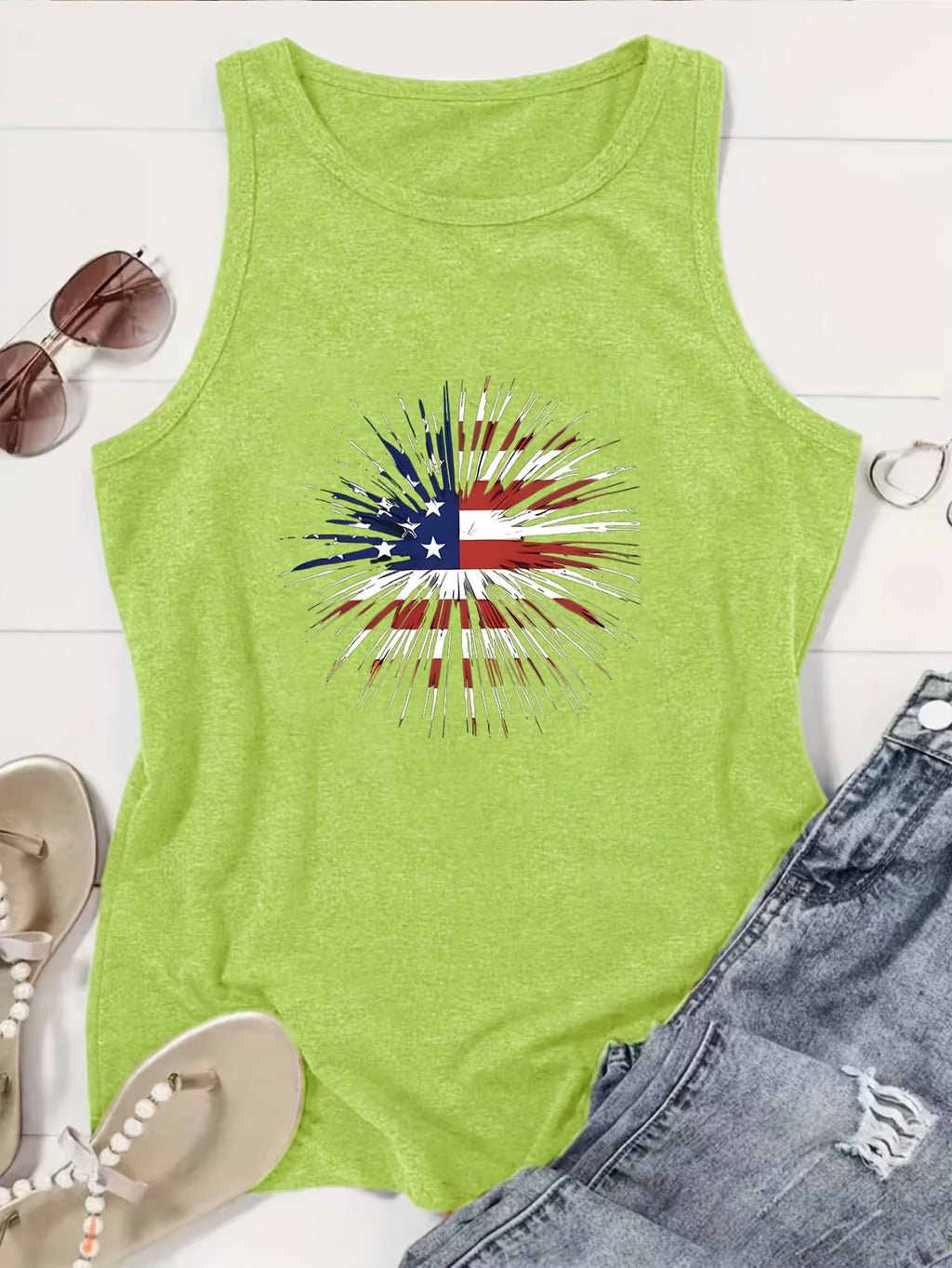 Print Vest Top Women Crew Neck Casual Everyday Sleeveless Tank Shirt Lightweight Summer Streetwear