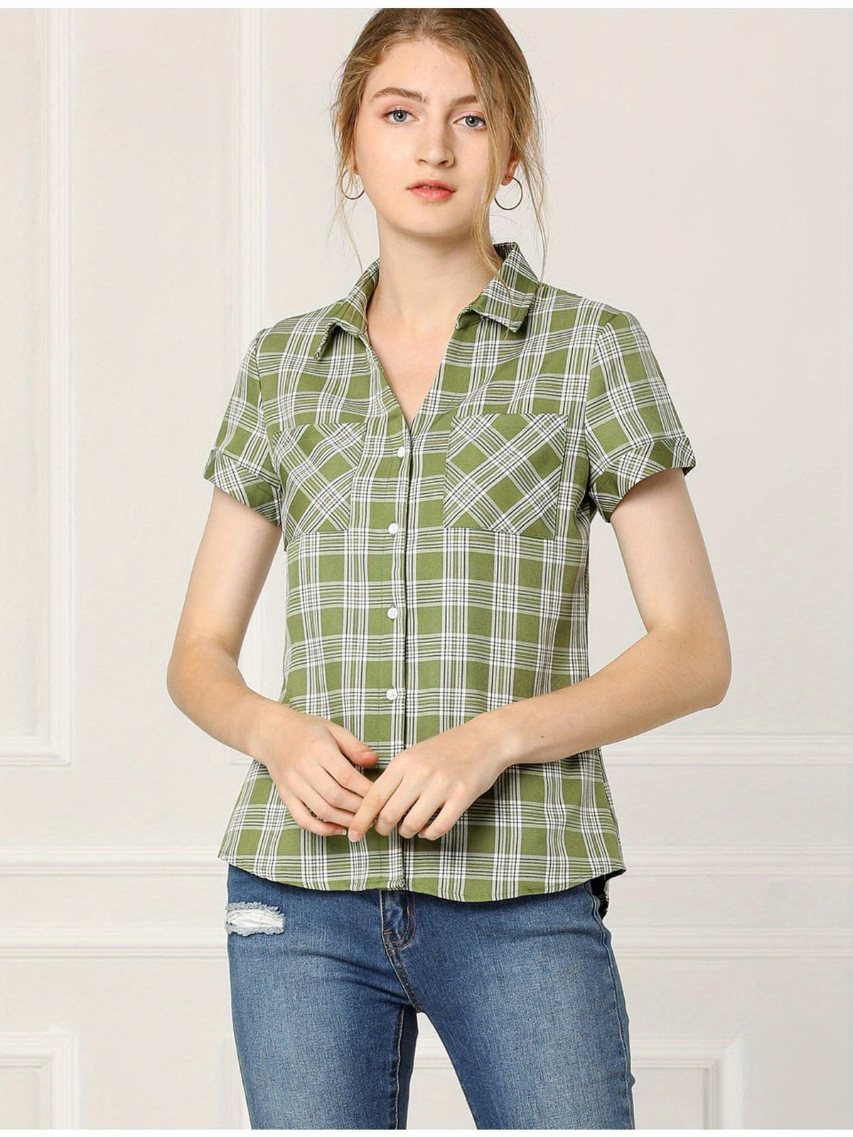Western Plaid Button Shirt for Women | Classic Flannel Checkered Long Sleeve Top | Casual Country Style Blouse | Machine Washable Women's Plaid Shirt