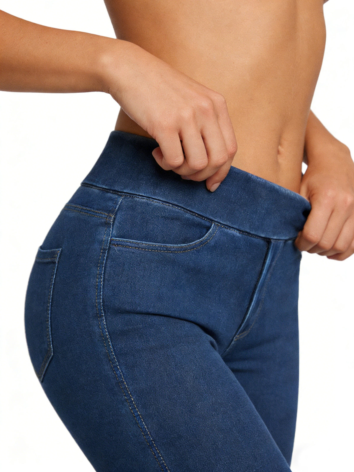 Women's Pull On Skinny Jeans Stretchy High Waist Tummy Control Denim Jegging with Pockets Peacock Blue Light Blue Black S-XL