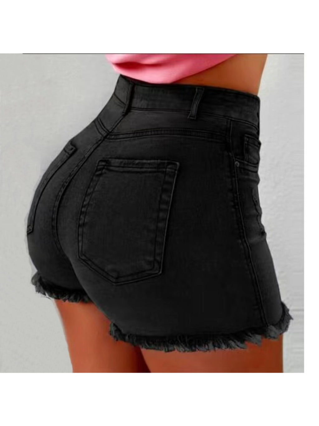 Fringe Hem Denim Shorts Women High Waist Casual Summer Hot Pants Solid Color Machine Washable Jean Shorts Spring Summer Outfit Black Blue Grey