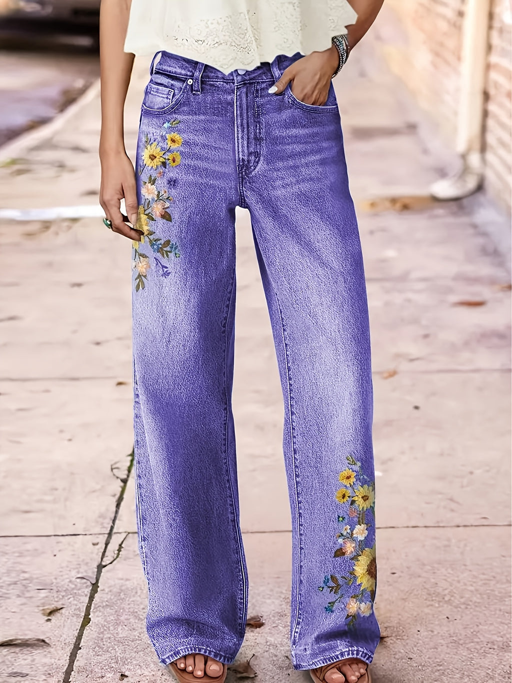 Women's High-Waisted Light Wash Stretch Straight Jeans Machine Washable Casual Pants Multi-Color S-XXL