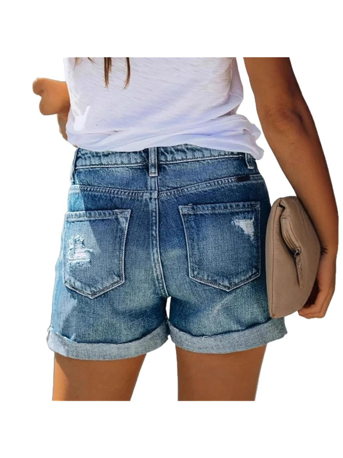 High Waist Stretch Ripped Denim Shorts Women Distressed Raw Hem Y2K Style Slim Fit Light Blue Summer S-XXL