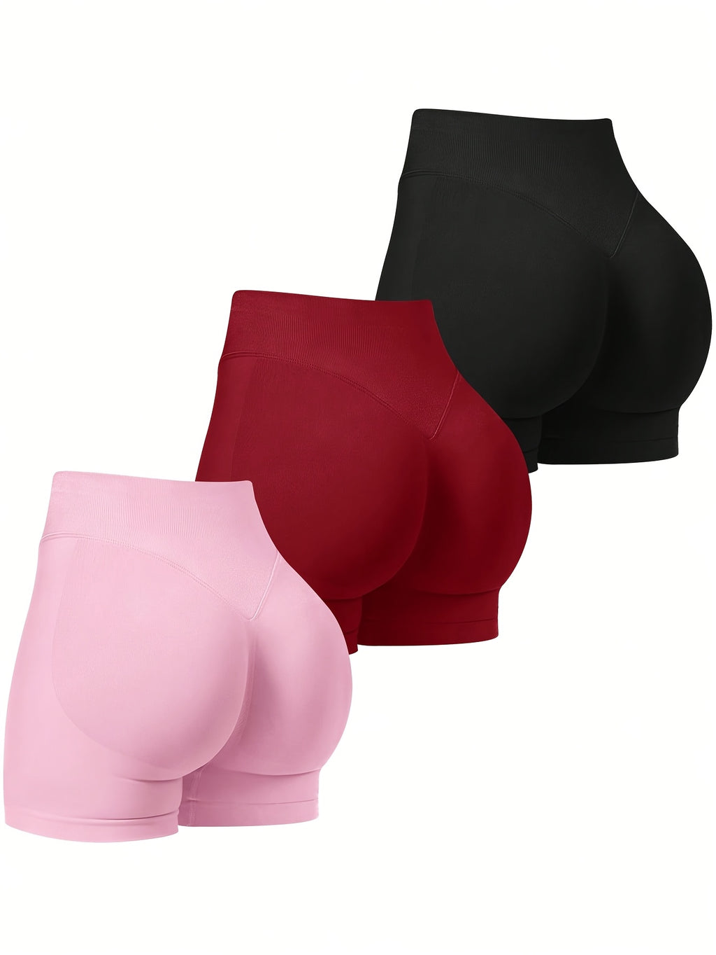 High Waist Booty Shorts Women 3-Pack Stretch Exercise Hot Shorts Sexy Solid Color Four Seasons Casual Gym Workout