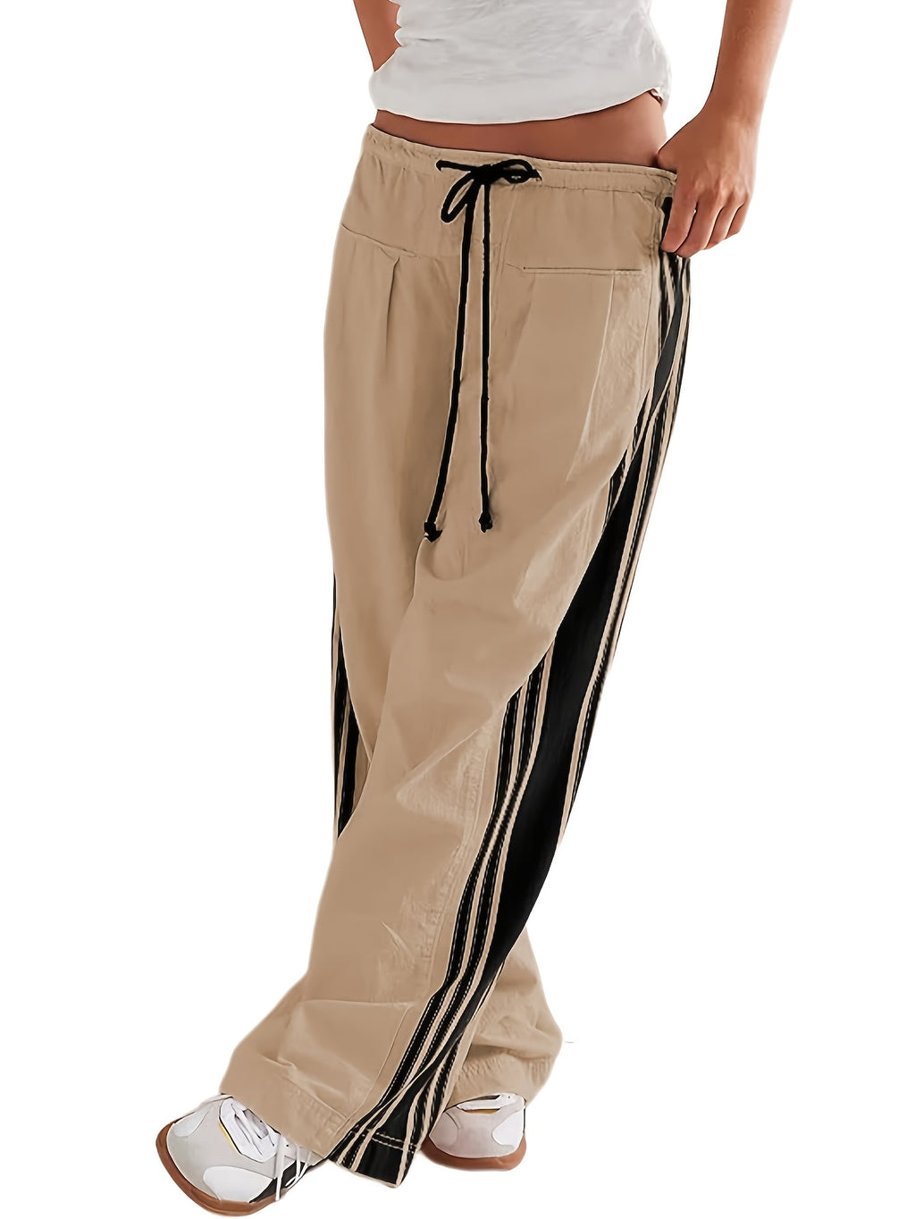 Wide-Leg Palazzo Pants Women High Rise Drawstring Slouchy Fit with Pockets | Side Stripe Casual Lounge Pants 94% Viscose Stretch for Daily Wear Spring Summer