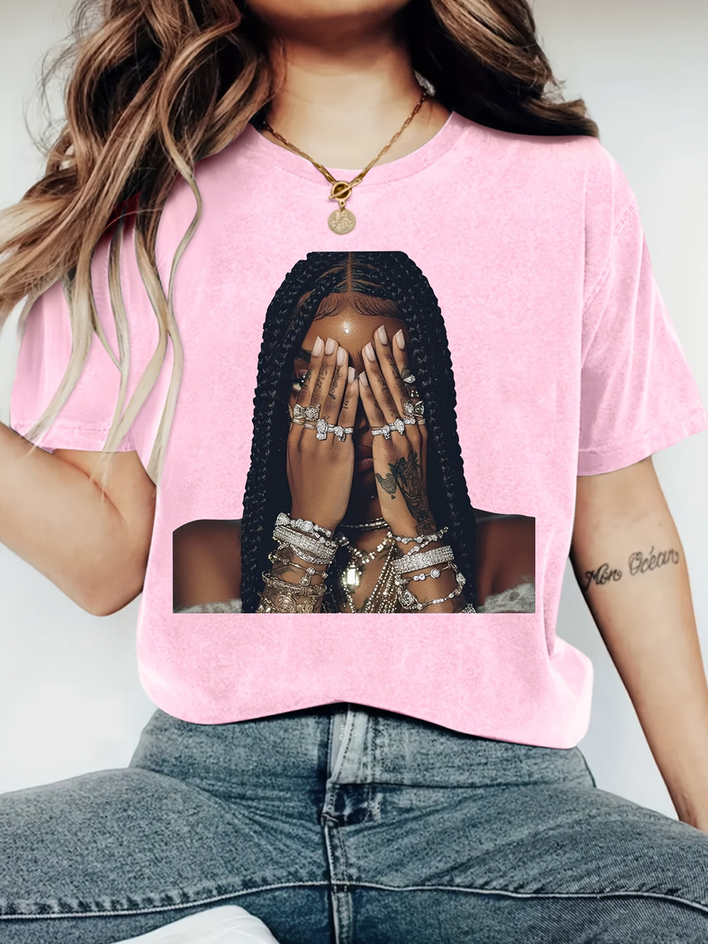 Fashionable Print Crew Neck T-Shirt for Women - Lightweight Breathable Polyester Casual Short Sleeve Tee Spring Summer Everyday Wear
